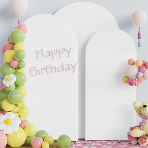 White Arch Backdrop Set of 3, 7.2ft 6.6ft 6ft Stretchy Spandex Fitted Wedding Arch Cover for Round Top Chiara Backdrop Stand, Birthday Party Decoration - color: White, size: 7.2ft 6.6ft 6ft