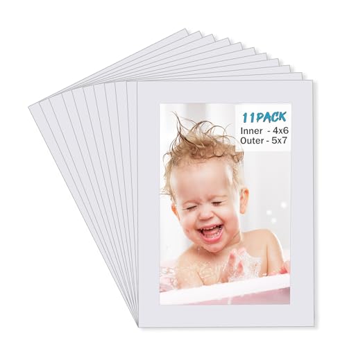 Egofine 5x7 White Picture Mats Pack of 11, Frame Mattes for 4x6 Pictures, Acid Free, 1.2mm Thickness, with Core Bevel Cut - color: White-5"x7" for Photos 4"x6" Pack of 11
