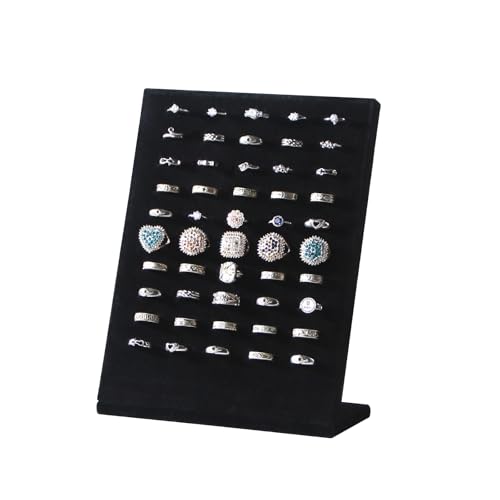 50 Slots Rings Display Stand, Ring Organizer Holder Stand for Selling, Ring Earring Jewelry Pad Showcase Storage Tray for Home or Shop Sell Show (Black 1PC) - color: Black 1PC