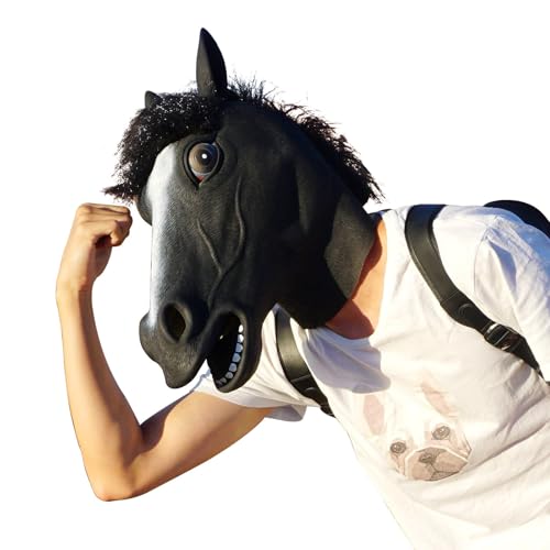CreepyParty Horse Head Mask - Animal Halloween Costume for Parties, Cosplay, Photo Booth Props, and Pranks - Funny Gag Gift for Adults, Black