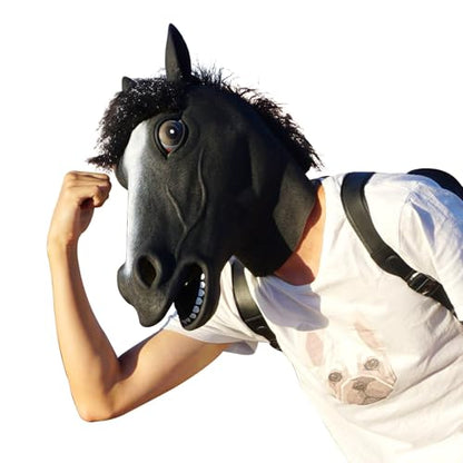 CreepyParty Horse Head Mask - Animal Halloween Costume for Parties, Cosplay, Photo Booth Props, and Pranks - Funny Gag Gift for Adults, Black