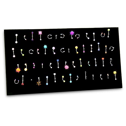 MOOCA 54 Clip Pendant/Body Jewelry Showcase Display Pad with Built in Easel for Belly Button Rings, Tongue Rings and Industrial Barbell organizer, Black Velvet, 2 Pieces Set - color: Black Velvet