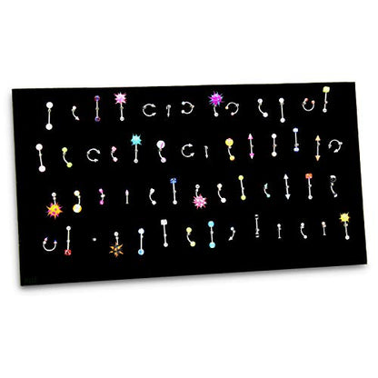 MOOCA 54 Clip Pendant/Body Jewelry Showcase Display Pad with Built in Easel for Belly Button Rings, Tongue Rings and Industrial Barbell organizer, Black Velvet, 2 Pieces Set - color: Black Velvet