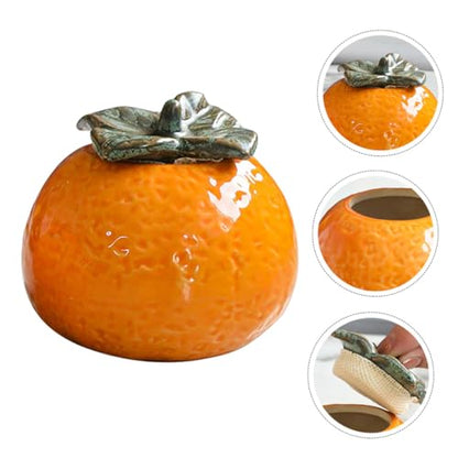 NUOBESTY Ceramic Tea Jar Orange Shape Small Food Sealing Canister Portable Decorative Fruit Storage Container for Kitchen Club Housewarming Photography Prop