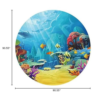 Laeacco 7.5x7.5ft Under The Sea Round Backdrop Cartoon Underwater Animals Circle Backdrop Cover Ocean Theme Happy Birthday Photo Background for Baby Shower Children Birthday Party Portrait Booth Props - size: 7.5x7.5ft-Diameter
