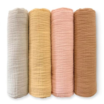 SwaddleDesigns Cotton Muslin Swaddle Blankets for Babies, Set of 4, Neutral Receiving Blankets for Newborn, Baby Registry & Gift, 46x46 inches, Tuscan Sunset - color: Tuscan Sunset