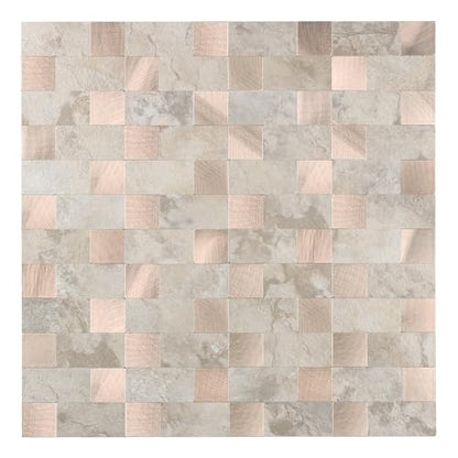 Yipscazo Peel and Stick Backsplash Tile, Stick on Stainless Steel Backsplash Metal Tiles for Kitchen Walls in Beige Mixed Metal (12''x12'',10 Sheets) - color: Beige mixed Metal