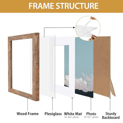 Califortree 11x14 Picture Frames - 8x10 Mat Included, Plexiglass, Wall/Tabletop Use, Rustic Brown - size: 11x14
