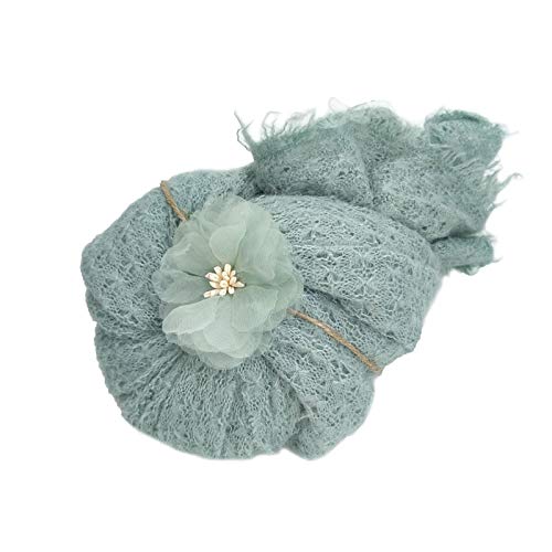 Orraphtstu 3Pcs Props for Newborn Photoshoot Mohair Backdrop Wrap Headband Baby Photo Posing Photography Knit Textured Stretchy (Backdrop with Wrap, Green) - color: Green, size: Backdrop With Wrap
