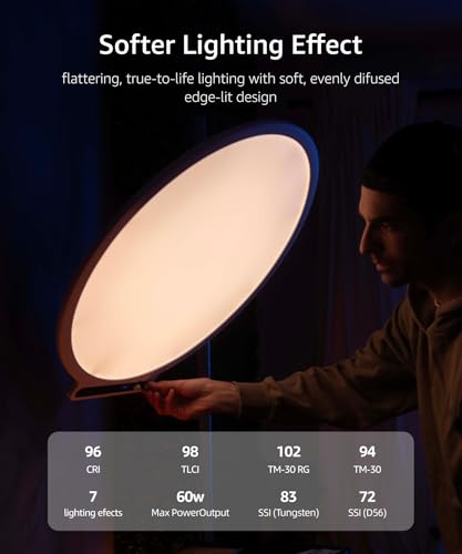 amaran Verge Max LED Video Light,60W Bi-Color 22in Circular Edge-lit Panel Light,APP Control with Desk Clamp Stand Dimmable Desk Light for Home Office, Gaming, Podcast, Live Streaming (Charcoal) - color: Charcoal