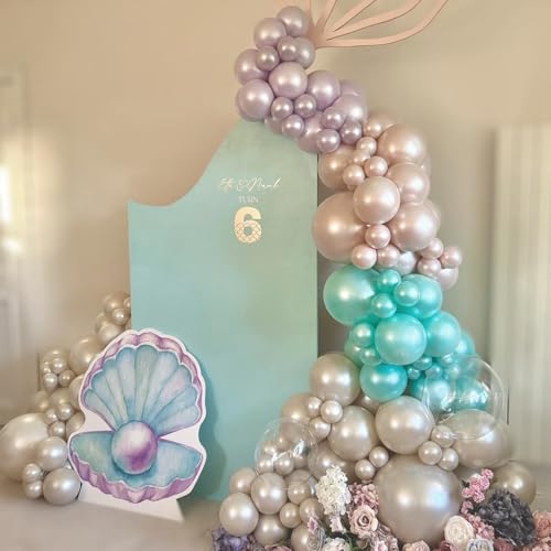 Double Pearl Purple Stuffed Balloons Different Size 115Pcs 5/10/12/18" Light Purple Balloon Arch Kit for Princess Birthday Baby Shower Bridal Shower Engagement Ocean Sea Frozen Theme Party - color: Pearl Purple
