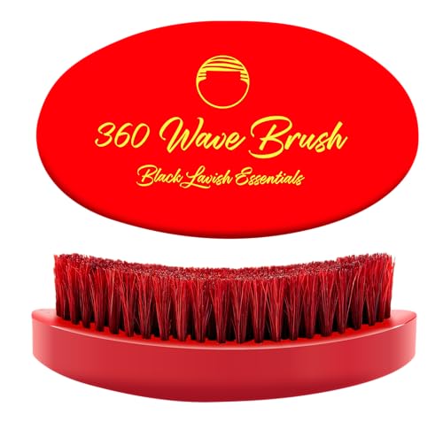 360 Wave Brush, Build Deeper Waves, Soft & Hard Boar Bristle Curved Brushes BLACK LAVISH ESSENTIALS (Medium-Hard Brush, Red) - color: Red, size: Medium-Hard