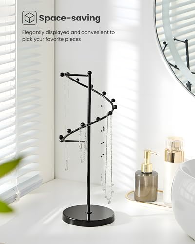 Lolalet Necklace Stand with 11 Hooks, Helix-shaped Jewelry Organizer Metal Rack Long Necklaces Hanging Display Holder Round Base Antique Jewelry Bracelets for Girls Women Wife -Black - color: Black