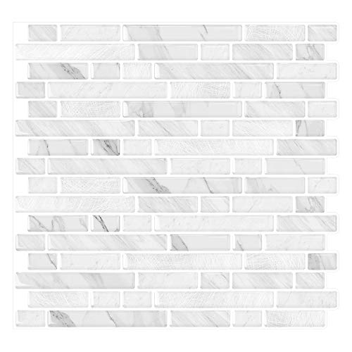 Yipscazo 10-Sheets Peel and Stick Backsplash for Kitchen Slate White Stick on Backsplash for Bathroom Self-Adhesive Wall Tiles for RV, Laundry Room(12"X12") - color: Slate White