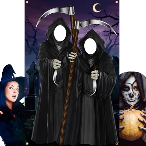 Lunmon Halloween Horror Background - Large Photo Door Banner with Grim Reaper Backdrop for Party Decoration - color: Grim Reaper