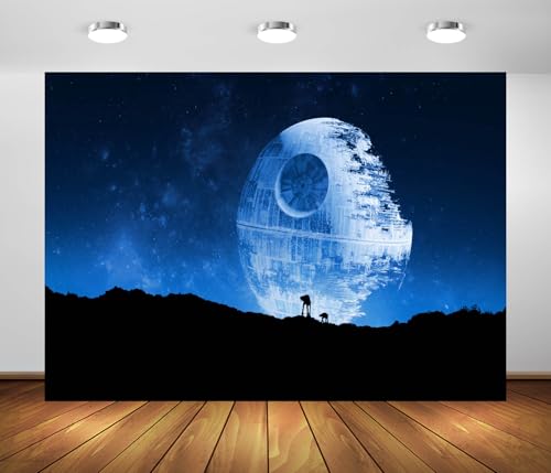 BELECO 6x6ft Fabric Blue Death Star Backdrop for Photography Galactic Superweapon Galaxy Background Universe Outer Space Baby Shower Birthday Party Decor Banner Photo Studio Props - size: 6x6FT