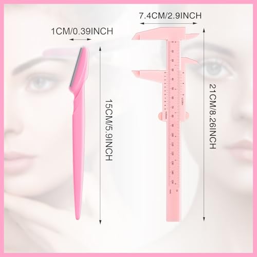 Weewooday 6 Pieces Tattoo Eyebrows Rulers 3 Point Positioning Ruler Mini Caliper Double Scale Vernier Calipers Eyebrow Caliper Microblading Ruler Measuring Tool with Eyebrow Shaver(Pink) - color: Pink