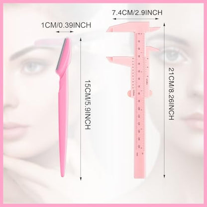Weewooday 6 Pieces Tattoo Eyebrows Rulers 3 Point Positioning Ruler Mini Caliper Double Scale Vernier Calipers Eyebrow Caliper Microblading Ruler Measuring Tool with Eyebrow Shaver(Pink) - color: Pink