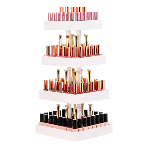 Homde Nail Polish Display Stand and Storage: 360 Degree Rotating Bamboo Rack Organizer, 4 Tier Makeup Holder for Fast Access on Countertop or Vanity for Girls & Women,White - color: White