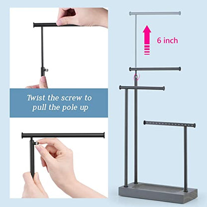 SRIWATANA Jewelry Organizer Display Extra Tall Necklace Holder 3 Tier Jewelry Tree Stand, Gift Idea (Weathered Grey & Black) - color: weathered grey