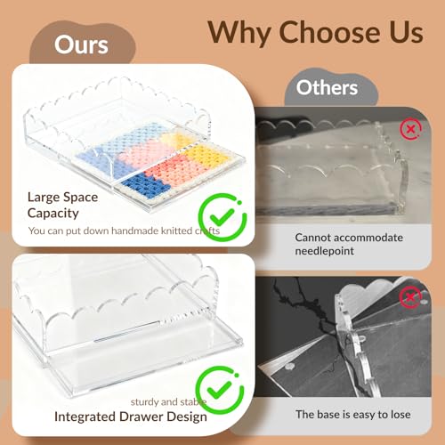 Scalloped Acrylic Tray, 9" x 9" Clear Acrylic Tray with Drawer for Insert Needlepoint,Art, Customizable Photos,Fabric,Messages Display Basket,Decorative Tray Gift for Home Office - size: 9''x9''x2.5''