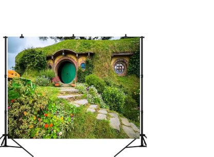 Fantasy Rural Green Cabin Backdrop Birthday Party Banner Background Baby Shower Photography Seamless Vinyl Photo Studio Prop PGT546M 5x3ft - size: 5'X3'