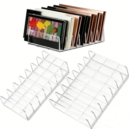 2 Pack Acrylic Eyeshadow Makeup Palette Organizer: Makeup Organizer for Drawer - 7-Section Cosmetic Display Case for Vanity Countertop - Clear Cosmetic Organizer Storage Accessories - size: 7 Section L+S