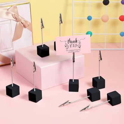 Gersoniel 20 Pcs Cube Base Memo Clip Holder with Alligator Clip Wood Table Number Holder Cube Base Place Card Stand Mini Photo Menu Stand for Displaying Number Card (Black) - color: Black