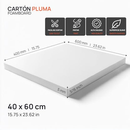 OFITURIA Foam Board, White, 40 x 60 cm, Expanded Polystyrene Board Lightweight and Rigid, Foam Board, Versatile Cut, Crafts, Models and Exhibitions, High Quality, 5 mm - color: White, size: 40x60 cm