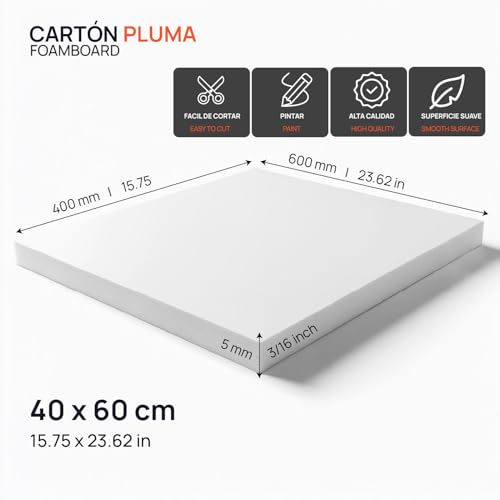 OFITURIA Foam Board, White, 40 x 60 cm, Pack of 2, Expanded Polystyrene Plate, Lightweight and Rigid, Foam Board, Versatile and Cuttable, for Crafts and Models, 5 mm - color: White, size: 40x60 cm Pack 2 u
