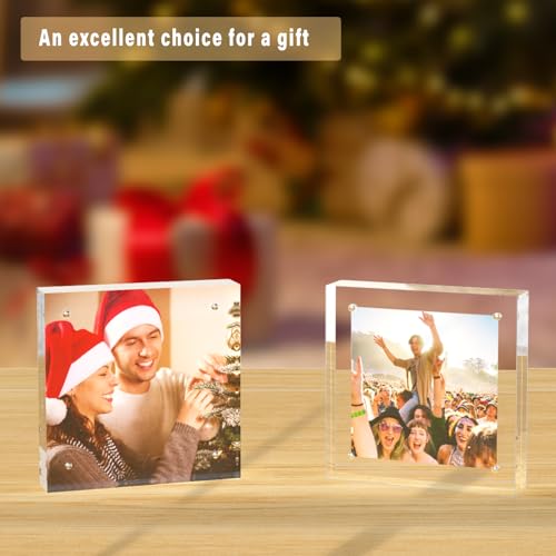 HELPLEX 5 Pack 8x8 Acrylic Picture Frames, 24mm Thicker Square Frameless Clear Frame Double Sided Magnetic Frame, Free Standing Desktop Display Stand Acrylic Frames - size: 8x8(5 PACK)