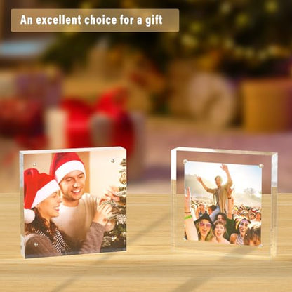 HELPLEX Acrylic Frame, 2 Pack 6x6 Acrylic Picture Frames, 24mm Thicker Square Frameless Clear Double Sided Magnetic Frame, Free Standing Desktop Display - size: 6x6(2 PACK)