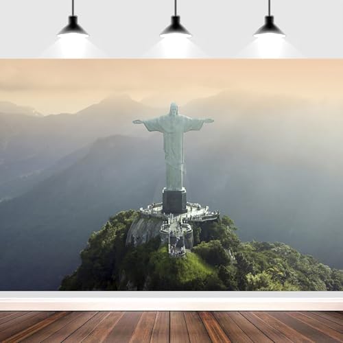 9x6ft Christ The Redeemer Backdrop Famous Place in Rio de Janeiro Brazil Historical Architecture Photography Background Holiday Vacation Travel Party Decorations Photo Studio Props - size: 9x6ft