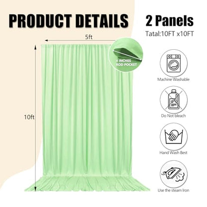 10ft x 10ft Light Green Backdrop Curtains for Parties, Fabric Satin Background Curtain with Rod Pockets for Weddings, Birthday, Baby Shower, Photography, Graduation Party Backdrop Drapes, 2 Panels - color: Light Green