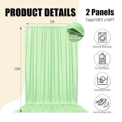 10ft x 10ft Light Green Backdrop Curtains for Parties, Fabric Satin Background Curtain with Rod Pockets for Weddings, Birthday, Baby Shower, Photography, Graduation Party Backdrop Drapes, 2 Panels - color: Light Green