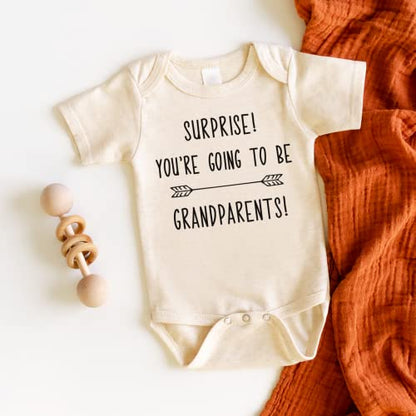 Bump and Beyond Designs Surprise Pregnancy Announcement Grandparents Newborn Bodysuit - color: Oatmeal, size: 0-3 Months