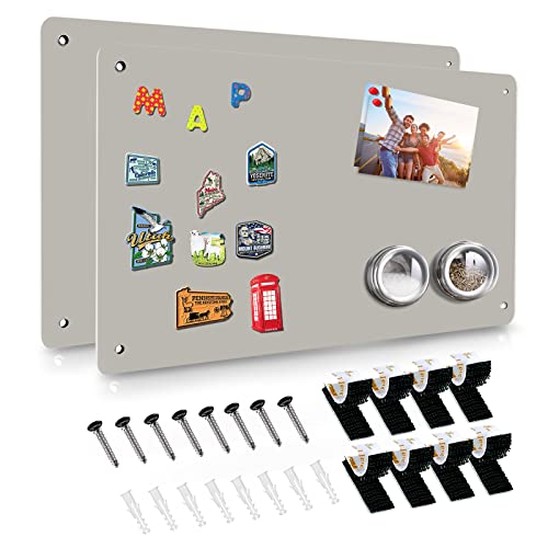 2Pack Magnetic Board,17.5" x 11.4" Magnet Bulletin Board to Display Magnetic Notes, Poetry, Photos, Suitable for Wall, Refrigerator, Cabinet etc, Come with 8 Pcs Dual Lock Tape and Screws (Gray) - color: Gray, size: 2 Pack (17.5" x 11.4")