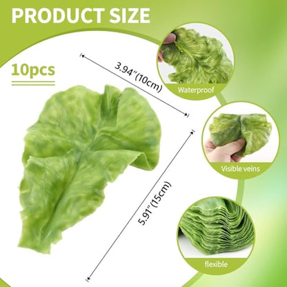Sherika 10 PCS Realistic Artificial Green Leaf Lettuce, Plastic Simulation Vegetables Model, Faux Lettuce Leaves for Home Kitchen Easter Party Feast Decoration, Fake Green Vegetable Food for Display