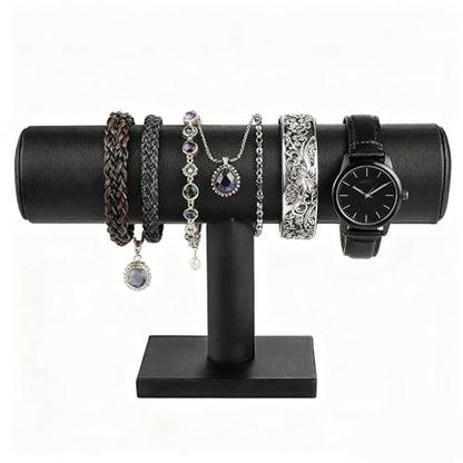 TENINYU Hovering T-Bar Bracelet Necklace Earring Bangle Pendants Anklet Tower Watch Key Jewelry Display Stand for Home Organization (Black Leatherette) - color: Black Leatherette