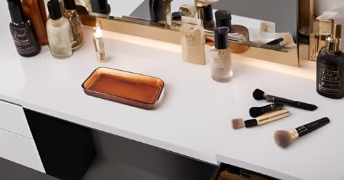 H Halston Amber Glass 9x5 Vanity Tray, Bathroom Organizer, Trinket Tray for Jewelry, toiletries, Organization, Durable Heavy Weight Construction