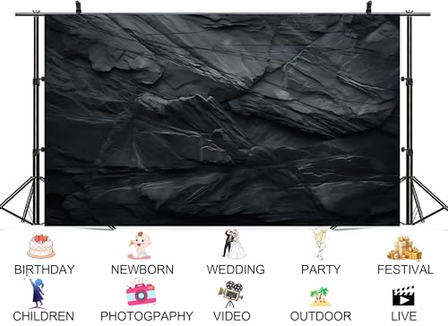 10x10ft Dark Layered Rock Texture Backdrop Black Slate Stone Surface Scene Background Tapestry for Industrial Event Minimalist Shoot Photography Decorations Photo Studio Props - size: 10x10ft