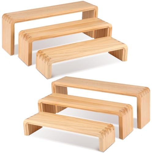 2 Sets, 6 PCS Total, Wood Risers Display Stand, Cupcake Dessert Cake Stand, Wooden Cologne Perfume Stands, Wood Riser for Kitchen Counter, Vendor Booth Display Items, Size: 9.4in, 10.6in, 11.8in (Natural Color) - color: Natural Color