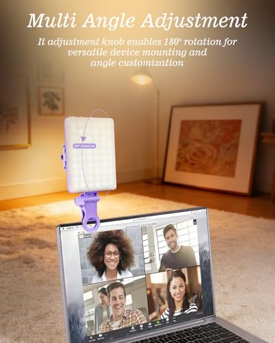 60 LED Portable Selfie Light Video Conference Lighting with Clip & Camera Tripod Adapter Rechargeable 2000mAh CRI 97+, 3 Light Modes for Phone iPhone Webcam Laptop Photo Makeup (Dreamy Blue)