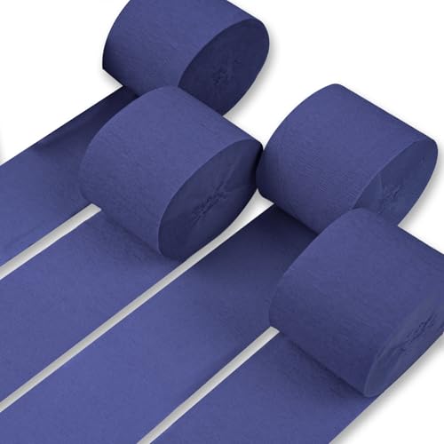 PartyWoo Crepe Paper Streamers 4 Rolls 328ft, Pack of Crepe Paper Navy Streamers Party Decorations, Crepe Paper for Birthday Decorations, Party Decorations, Wedding Decorations (1.8 in x 82 Ft/Roll) - color: Blue-9677