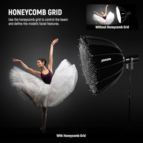 NEEWER Basics Parabolic Softbox Bowens Mount, 47" Quick Release Soft Box Light Diffuser/Grid/Bag Compatible with Godox Compatible with Aputure 600d Studio Photography Video Recording Lighting, NS39P - style: 47"/ 120cm Parabolic