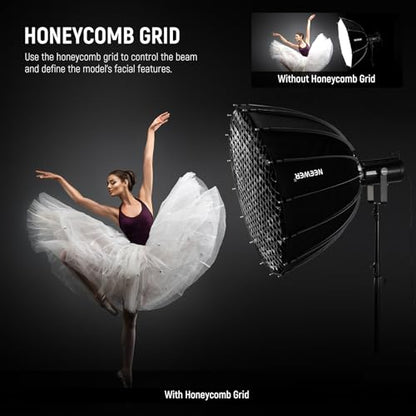 NEEWER Basics Parabolic Softbox Bowens Mount, 47" Quick Release Soft Box Light Diffuser/Grid/Bag Compatible with Godox Compatible with Aputure 600d Studio Photography Video Recording Lighting, NS39P - style: 47"/ 120cm Parabolic