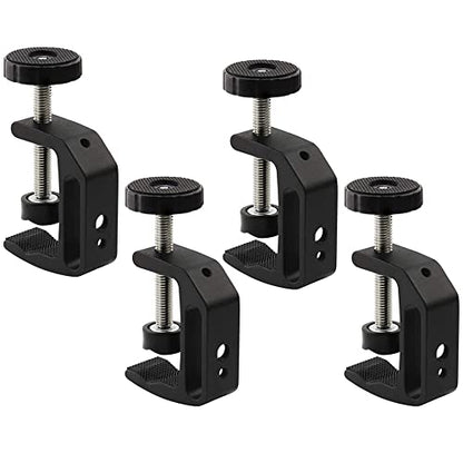 Universal C-Clamp Aluminum Support Clamp Desktop Mount Holder Stand with 1/4" and 3/8" Thread Black(4 Pack)