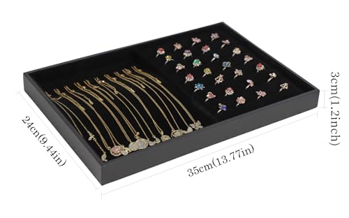Wudygirl Stackable Jewelry Tray 2 in 1 Necklace Display Tray Showcase Ring Earring Organizer Storage - color: Black Necklace Ring Tray, size: 1 Pcs