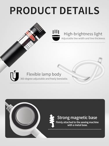 Magnetic Seam Guide for Sewing Machine Light Adjustable Sew Ruler Positioning Accessories Free Motion Hand Held Long Arm Quilting Supplies Clearance Notions Products Miter Saw Laser - color: White-Plug