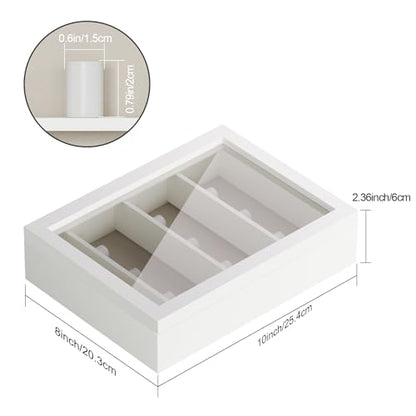 TJ.MOREE Championship Ring Display Case, 9 Ring Posts Baseball Ring Display Case, 8 x 10 Wall Mount Wooden Glass Shadow Box with Locks to Show Sport, Class, Fraternity, and Award Rings - White - color: 9 Posts-white-rectangle